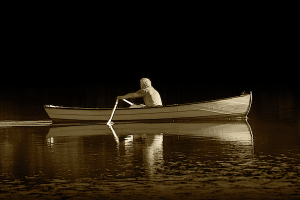 Man rowing on Stoney Lake at Sunrise in Sepia Tone by Randall Nyhof Man rowing on Stoney Lake at Sunrise in Sepia Tone by Randall Nyhof
